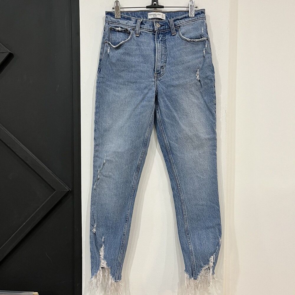 Abercrombie & Fitch High Rise Distressed Frayed Hem Skinny Jeans Size 27/ 4